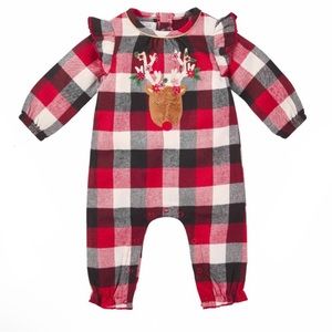 Mud Pie Buffalo Check Reindeer 🦌 Baby Bodysuit